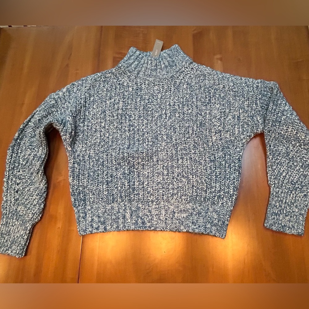 J. Crew, NWT, Blue/White Marled Mock T-Neck Winter Sweater. Medium